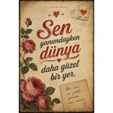 Lucena Retro Romantik Duvar Tablosu Mdf Ahşap Baskı Sevgililer Günü Dekoratif Poster 20X30 cm - 20 cm x 30 cm - Karışık