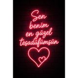 Lucena Romantik Neon Yazılı MDF Duvar Tablosu | Sen Benim En Güzel Tesadüfümsün Dekoru