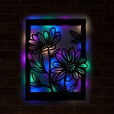 Lucenda LED Işıklı Çiçek Sulama Kabı ve Çiçekler Dekoratif Tablo Balkon Duvar Dekorlu Gece Lambası - 60 - Renkli