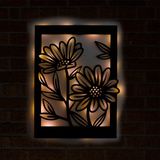 Lucenda LED Işıklı Çiçek Sulama Kabı ve Çiçekler Dekoratif Tablo Balkon Duvar Dekorlu Gece Lambası - 60 - Sarı