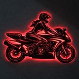 Lucenda LED Işıklı Kadın Motorcu Silüet Tablo Modern Motosiklet Duvar Dekoru - 50 cm - Kırmızı
