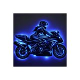 Lucenda LED Işıklı Kadın Motorcu Silüet Tablo Modern Motosiklet Duvar Dekoru - 50 cm - Mavi