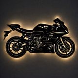 Lucenda Led Işıklı Motor Dekoratif Tablo Modern Spor Motosiklet Duvar Dekoru Gece Lambası Sarı 60 cm