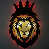 Lucenda LED Işıklı Portre Aslan Figürlü Tablo Duvar Dekorlu Gece Lambası - 70 cm - Sarı - Kırmızı