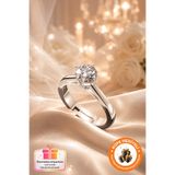Lucente Jewellery 925 Ayar Evlenme Teklifi Yüzüğü Işıltılı Pırlanta Montürlü Yuvarlak Kesim Tektaş Nişan Evlenme Özel Gümüş Küpe Hediyeli Tek Taş Sevgiliye Evlilik Teklifi İçin Ayarlanabilir Zarif Yüzük