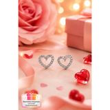 Lucente Jewellery 925 Ayar Minimal Kalp Aşk & Şans Getiren Kalpli Özel Gün Hediyesi Kararma Karşıtı Rodyum Güçlendirmeli Gümüş Hediyelik Tek Sıra Taşlı Şık & Zarif 1 Çift Kalp Küpe