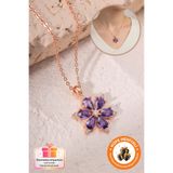 Lucente Jewellery 925 Ayar Mor Lotus Gerçek Ametist Taşlı Rose Gümüş Kaplama Hediyelik Lotus Çiçeği Kadın Kolye