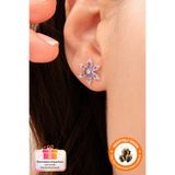 Lucente Jewellery 925 Ayar Mor Lotus Özel Tasarım Gümüş Kaplama Hediyelik Ametist Taşlı Lotus Çiçeği Şık Zarif Küpe