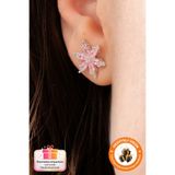 Lucente Jewellery 925 Ayar Pembe Lotus Özel Tasarım Gümüş Kaplama Hediyelik Ametist Taşlı Lotus Çiçeği Şık Zarif Küpe