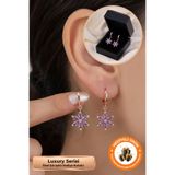 Lucente Jewellery Işıklı Hediye Kutulu Mor Lotus 925 Ayar Rose Gümüş Kaplama Gold Hediyelik Lotus Çiçeği Kadın Küpe