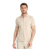Lucero Erkek Bej%100 Pamuk Çekmeyen Slim Fit İnce Polo Yaka Spor Gömlek Bej L