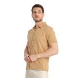 Lucero Erkek Koyu Bej%100 Pamuk Çekmeyen Slim Fit İnce Polo Yaka Spor Gömlek Koyu Bej M