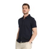 Lucero Erkek Lacivert%100 Pamuk Çekmeyen Slim Fit İnce Polo Yaka Spor Gömlek Lacivert 3XL
