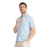 Lucero Erkek Mavi%100 Pamuk Çekmeyen Slim Fit İnce Polo Yaka Spor Gömlek Mavi 2XL