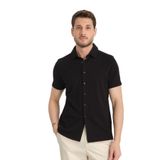 Lucero Erkek Siyah%100 Pamuk Çekmeyen Slim Fit İnce Polo Yaka Spor Gömlek Siyah 2XL