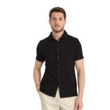 Lucero Erkek Siyah%100 Pamuk Çekmeyen Slim Fit İnce Polo Yaka Spor Gömlek Siyah M