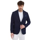 Luciano Erkek Koyu Lacivert Poliviskon Kumaşlı SlimFit Kendinden Mendilli MonoYaka Spor Blazer Ceket Koyu Lacivert 48