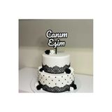 Lucien Vela 2 Adet Canım Eşim Yazılı Pasta Süsü Cake Topper Seti - Yıl Dönümü Ve Doğum Günü Dekoru - Siyah/Beyaz