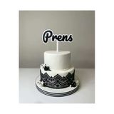 Lucien Vela 2 Adet Prens Yazılı Pasta Süsü Cake Topper - Kişiye Özel Renk Seçenekli Pasta Dekoru - Siyah/Beyaz