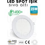 Luciole 15W Slim LED Spot – 3200K Günışığı Işık, 1490 Lümen, Beyaz Kasa, 18.8 Cm, 220V, 15000 Saat Ömür - 3000K - Gün Işığı