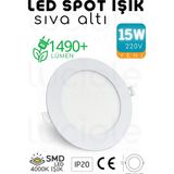 Luciole 15W Slim LED Spot – 4000K Doğal Beyaz Işık, 1490 Lümen, Beyaz Kasa, 18.8 Cm, 220V, 15000 Saat Ömür - 00 Beyaz