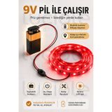 luciole 2 Metre Kırmızı 9V Pilli Anahtarlı Şerit LED Set Pil Dahil Prizsiz Yapışkanlı Dolap Raf Işığı