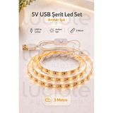 Luciole 3 Metre 5V USB Amber Şerit LED Anahtarlı Mutfak Tezgah Altı Tv Masa Kamp Powerbank Sıcak Işık