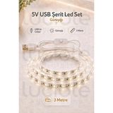 Luciole 3 Metre 5V USB Günışığı Şerit LED Anahtarlı Mutfak Tezgah Altı Tv Masa Kamp LED Işık - Naturel Günışığı