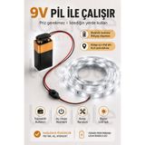 luciole 3 Metre Beyaz 9V Pilli Anahtarlı Şerit LED Set Pil Dahil Prizsiz Yapışkanlı Dolap Raf Işığı