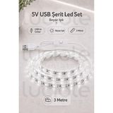 Luciole 3 Metre Beyaz USB Şerit LED 5V Aç Kapa Anahtarlı Mutfak Tv Masa Raf Powerbank Kamp LED Işık