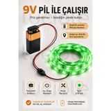 luciole 3 Metre Yeşil 9V Pilli Anahtarlı Şerit LED Set Pil Dahil Prizsiz Yapışkanlı Dolap Raf Işığı