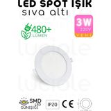 Luciole 3W Beyaz Kasa LED Slim Spot – 3200K Günışığı Işık, 155 Lümen, 8.3 cm Çap, 220V, 15000 Saat Ömür - 3000K - Gün Işığı