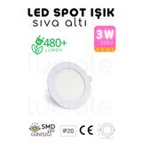 luciole 3W Beyaz Kasa LED Slim Spot – 3200K Günışığı Işık, 155 Lümen, 8.3 cm Çap, 220V, 15000 Saat Ömür