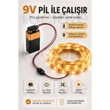 luciole 5 Metre Amber 9V Pilli Anahtarlı Şerit LED Set Pil Dahil Prizsiz Yapışkanlı Dolap Raf Işığı