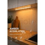 Luciole 50 cm Amber LED Bar USB 5V Anahtarlı Yapışkanlı Mutfak Dolap Altı Tezgah Raf Aydınlatma - Amber-50CM