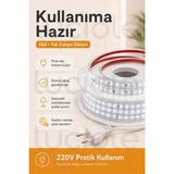 Luciole 6 Metre 220V Beyaz Şerit LED Hazır Fişli Tak Çalıştır Silikonlu Yapışkanlı