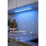 Luciole Mavi LED Aydınlatma 50 cm USB 5V Yapışkanlı Anahtarlı Bilgisayar Masa Dolap Vitrin Raf Lambası