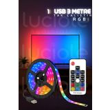 luciole RGB Şerit LED Işık 3 Metre | USB Girişli Kumandalı Ambiyans Lamba – TV Arkası & Lambader Alternatifi