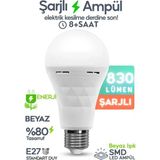 Luciole Şarjlı Ampül 830 Lümen Ultra Acil Durum & Kamp Işığı 220V Beyaz E27 Duy Otomatik %80 Tasarruflu - 00 Beyaz