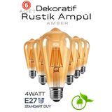 Luciole Uzun Dekoratif Retro 4W Rustik Ampul Cam Amber Işık E27 Duy 220V 15.000 Saat