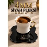 Lucit Art Premium Siyah Pleksi Bardak Altlığı | 4'lü Set | Modern Masa Dekoru