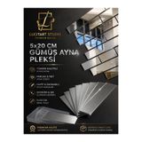 LucitART 30 adet 5cmX20cm | Dekoratif Tuğla Desenli Gümüş Aynalı Pleksi Seti | Kendinden yapışkanlı | duvar dekorasyonu pleksi ayna