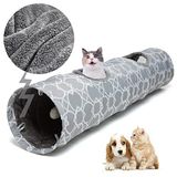 LUCKITTY İçi Peluş Geometrik Düz Kedi Tüneli, Kediler Oyuncakları Toplarla Katlanabilir Tünel Tüp, Tavşanlar, Yavru Kediler, Gelincikler, Yavru Köpekler için, Çap 9,8 inç