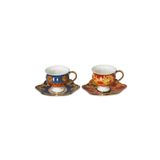 Lucky Art Florance Bone China Porselen Mavi Kırmızı Desenli Ayaklı 4 Lü Çay Fincanı Seti Lyhd 615