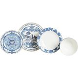 Lucky Art Florance Mavi Beyaz Desenli New Bone China Porselen 24 Parça Yemek Takımı