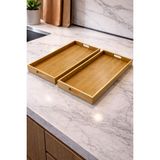 Lucky Clover 2 Adet Bambu Modern Tasarım Servis Tepsi Seti - 39,5x28,5x4,5-38x23,5x4 cm