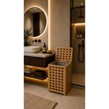 LUCKY CLOVER Bambu Kapaklı Kirli Çamaşır Sepeti 40x40x60 cm Modern Banyo Organizer Sepet 100 Lt Büyük Boy