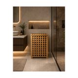 LUCKY CLOVER Bambu Kapaklı Kirli Çamaşır Sepeti Modern Banyo Organizer Sepet 100 Lt Büyük Boy 60x40x40cm