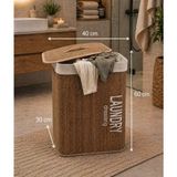 Lucky Clover Bambu Modern Kirli Çamaşır Sepeti Loundry Oyuncak Sepeti Kapaklı Organizer 75 Litre 40X60X30 cm - 60x40x30cm - Kahverengi