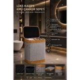 Lucky Clover Kadife Kirli Çamaşır Sepeti 100 Lt Katlanabilir Kapaklı Çamaşır ve Oyuncak Sepeti - Açık Gri